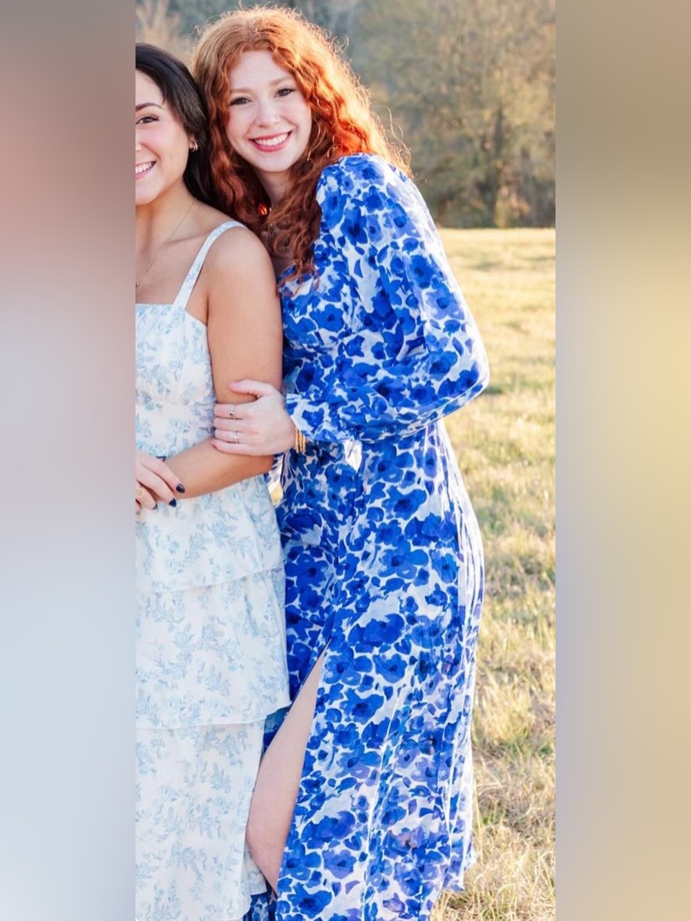 Blue Floral Long Sleeve Midi Dress Size Small